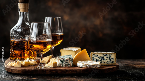 A curated tasting experience with Irish blended whiskeys and cheeses from the UK and Ireland, all under a dramatic dark setting