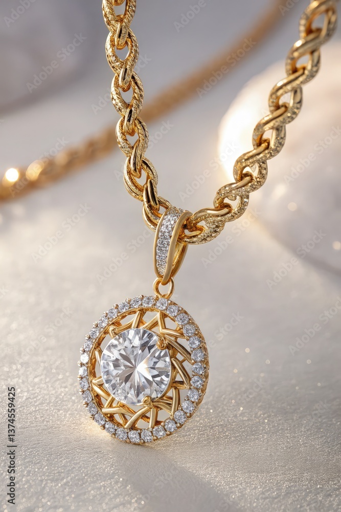 Elegant Gold Necklace With Sparkling Pendant Detail Generative AI Elegant Gold Necklace With Sparkling Pendant Detail Generative AI