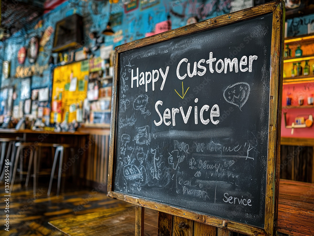 Happy Customer Service text written on the blackboard