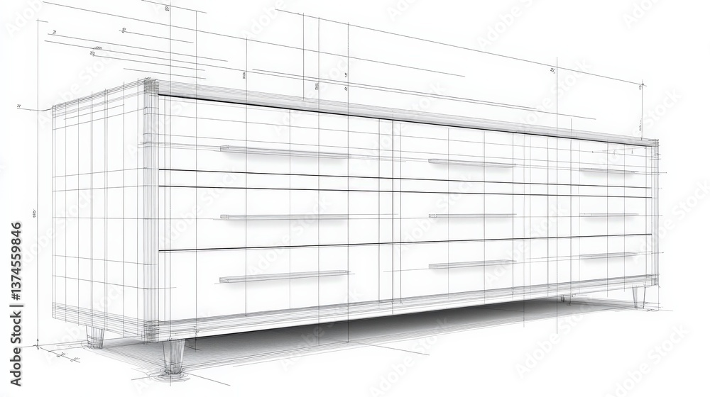 Detailed Wireframe Illustration of Modern Furniture Design, Showcasing a Sleek Storage Unit with Precision Measurements for Visualizing Contemporary Interior Solutions Detailed Wireframe Illustration of Modern Furniture Design, Showcasing a Sleek Storage Unit with Precision Measurements for Visualizing Contemporary Interior Solutions