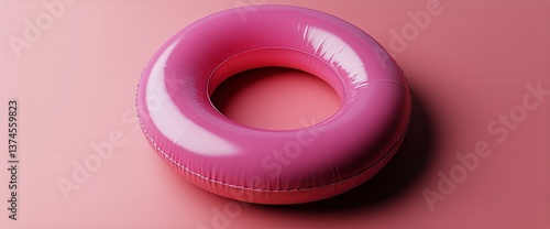 Bright Pink Donut on a Pastel Background Creates a Whimsical and Playful Atmo...