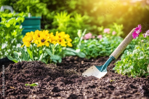 Fototapeta Naklejka Na Ścianę i Meble -  Composting bin in backyard garden fosters eco friendly practices Generative AI