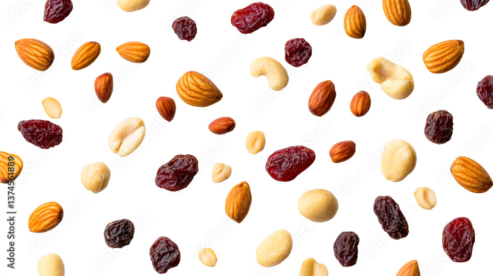 Trail mix with nuts and dried cranberries, cut out transparent Trail mix with nuts and dried cranberries, cut out transparent