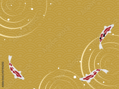 錦鯉と青海波模様の背景