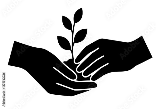 Mindful Gardening Hands Holding Plant Silhouette Vector for Growth