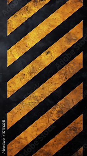 Striking Yellow and Black Chevron Pattern on Textured Background With Industr...