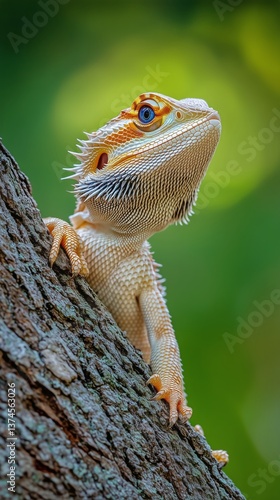 Colorful Bearded Dragon Basking on a Textured Surface in a Natural Setting