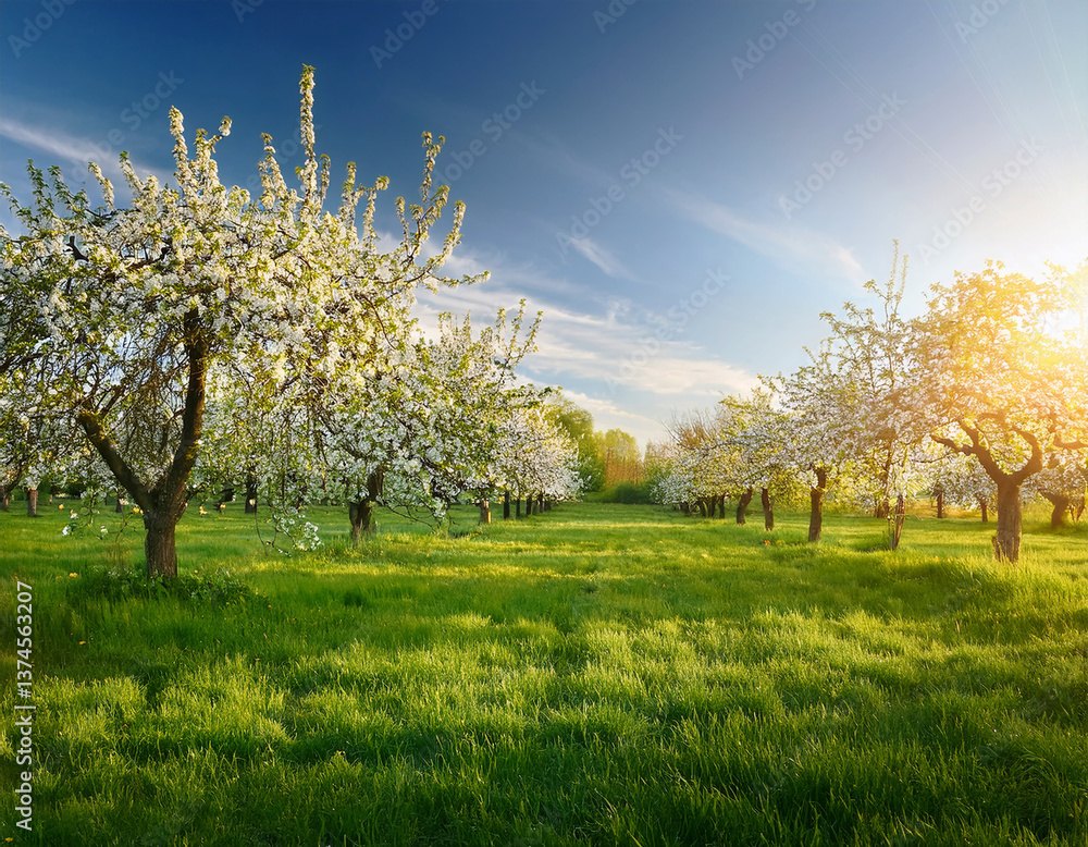 Obraz premium Spring apple orchard.in a green garden