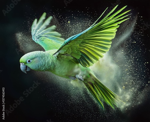 Colorful Parrot in Mid-Flight Against a Dramatic Dark Background With Vivid F...