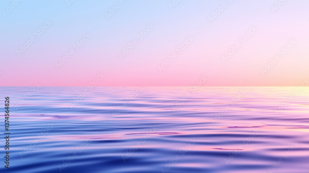 Obraz premium Tranquil Ocean Horizon: Serene Waters and Pastel Sunset Sky, Nature's Beauty, Peace