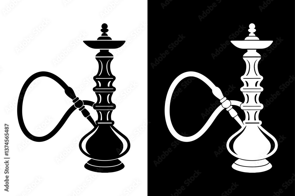 Hookah Silhouette Vector Icon Black & White Design. Hookah Silhouette Vector Icon Black & White Design.