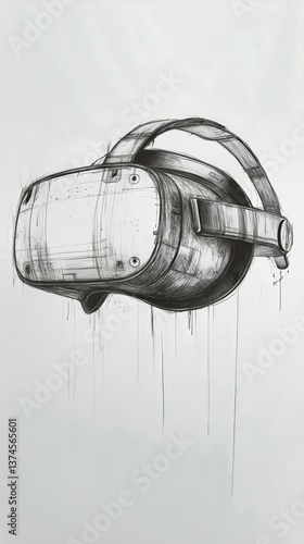 Virtual Reality Headset Illustration Showcasing Detailed Sketching and Design...