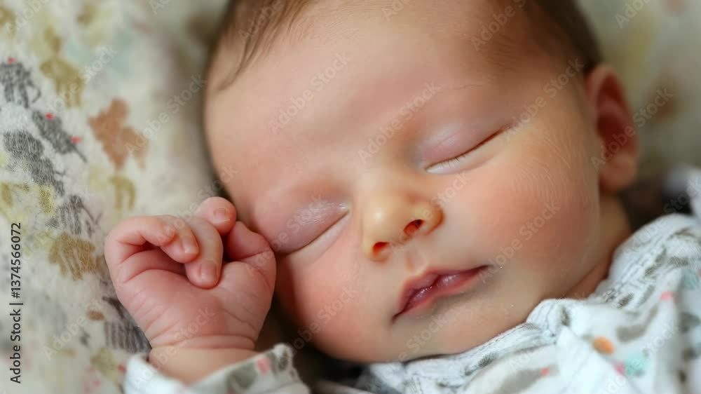 Close-up video of a sleeping baby, capturing serene innocence. Soft lighting and gentle focus enhance the peaceful atmosphere. Close-up video of a sleeping baby, capturing serene innocence. Soft lighting and gentle focus enhance the peaceful atmosphere.
