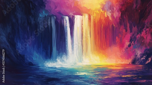 Wallpaper Mural A vibrant painting of a waterfall cascades, colors melting together in impressionistic brushstrokes, creating a dreamlike vision of nature's beauty and tranquility. Torontodigital.ca