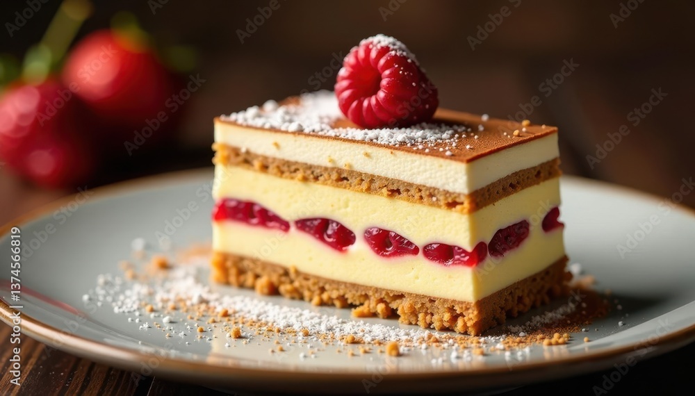 Individual portion of tiramisu, showcasing texture and layers , sweet treat, cocoa Individual portion of tiramisu, showcasing texture and layers , sweet treat, cocoa