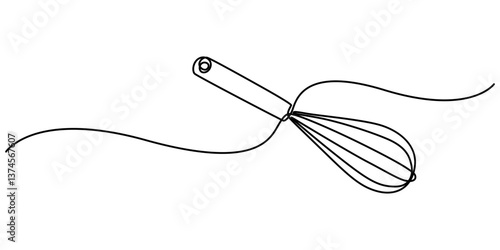 Beater Continuous Line Icon, Continuous one line whisk. Stock vector illustration, Continuous one line drawing whisk. Stock vector illustration, Whisk Kitchen Icon In Line Style, Recipe continuous. 