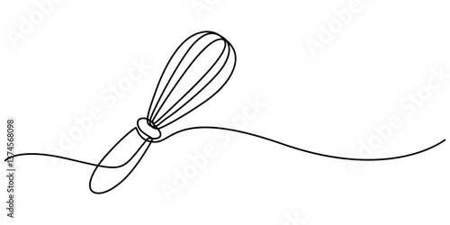 Beater Continuous Line Icon, Continuous one line whisk. Stock vector illustration, Continuous one line drawing whisk. Stock vector illustration, Whisk Kitchen Icon In Line Style, Recipe continuous. 