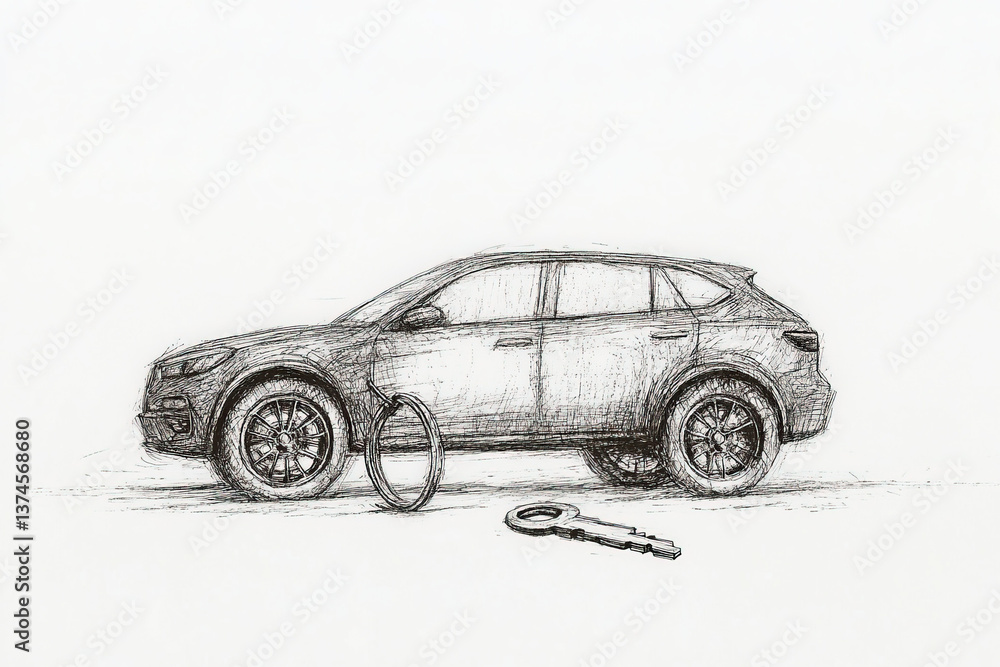 Fototapeta premium car key sketch