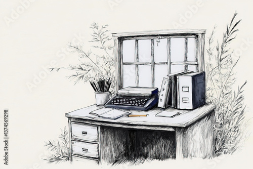 Desk sketch: A detailed ill...