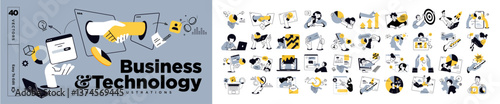 A collection business scenes illustrating various professional concepts. The set includes teamwork, strategy planning, online learning, project management, and career growth in a modern office setting