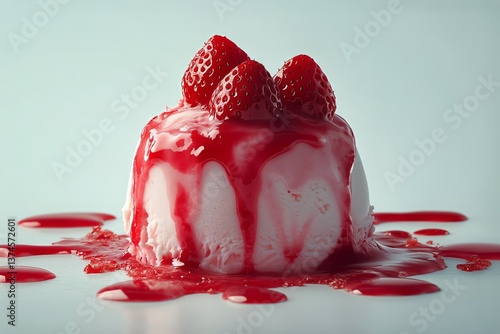 Delicious Strawberry Swirl Dessert Served in a White Bowl With Fresh Strawber...