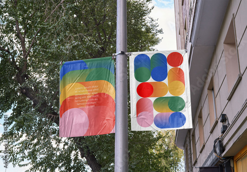 Mockup Of Two Vertical Customized Banners On Post