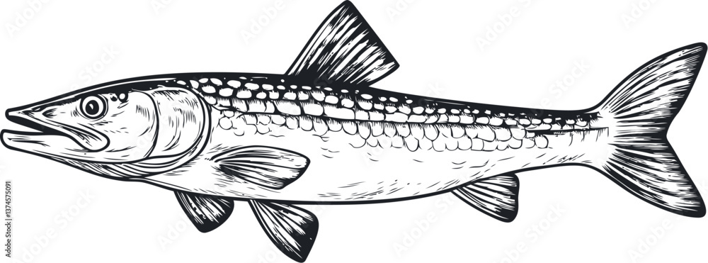 Fototapeta premium Detailed illustration of a fish in black