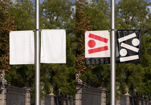 Mockup Of Two Vertical Customized Banners On Post