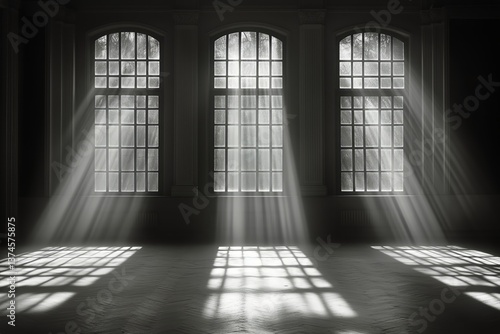 Light Beams Filter Through Large Windows Creating Patterns on the Tiled Floor...