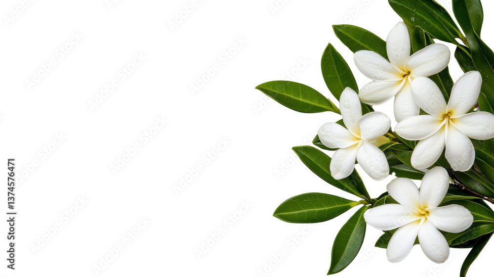 Obraz premium Elegant White Flowers with Green Leaves on Dark Background