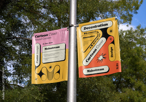 Mockup Of Two Vertical Customized Banners In City