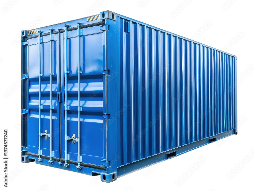 Isolated Blue Shipping Container with Closed Doors
