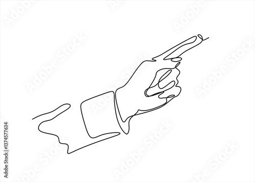 Hand showing something with index finger, continuous line drawing, vector illustration. Editable stroke.	