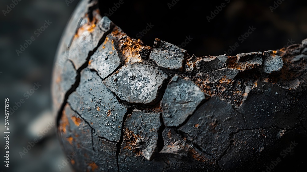 Cracked and Weathered Pot with Rustic Texture and Earthy Tones Cracked and Weathered Pot with Rustic Texture and Earthy Tones
