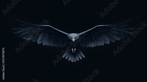 Majestic Black Hawk Silhouette: Graceful Raptor Soaring High in the Night Sky, Showcasing Nature's Predator Instincts and Aerodynamics