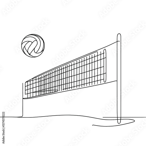 Minimalist volleyball net and ball in linear style  