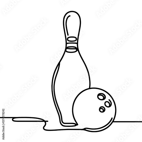 Bowling pin and ball in minimalist line art style  