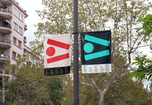 Mockup Of Two Vertical Customizable Banners By Trees