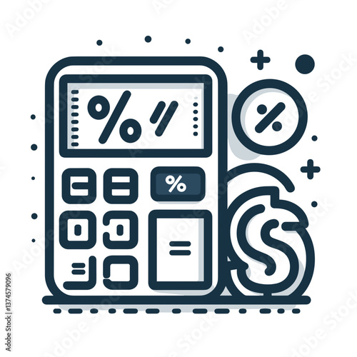 Calculator and dollar sign in vector style with copy space