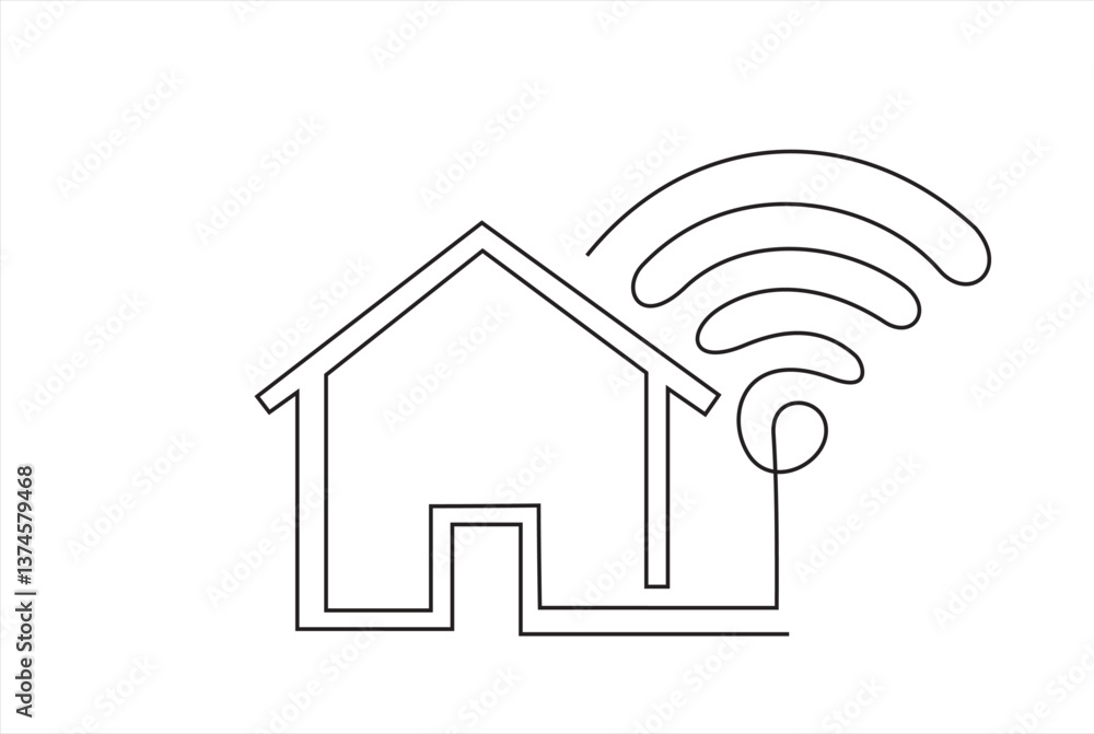 Smart house with wifi continuous one line drawing of white background. Continuous Line Drawing of Smart House Icon. Hand Drawn Symbol Vector Illustration, Work From Home Line Icons With Editable. Smart house with wifi continuous one line drawing of white background. Continuous Line Drawing of Smart House Icon. Hand Drawn Symbol Vector Illustration, Work From Home Line Icons With Editable.
