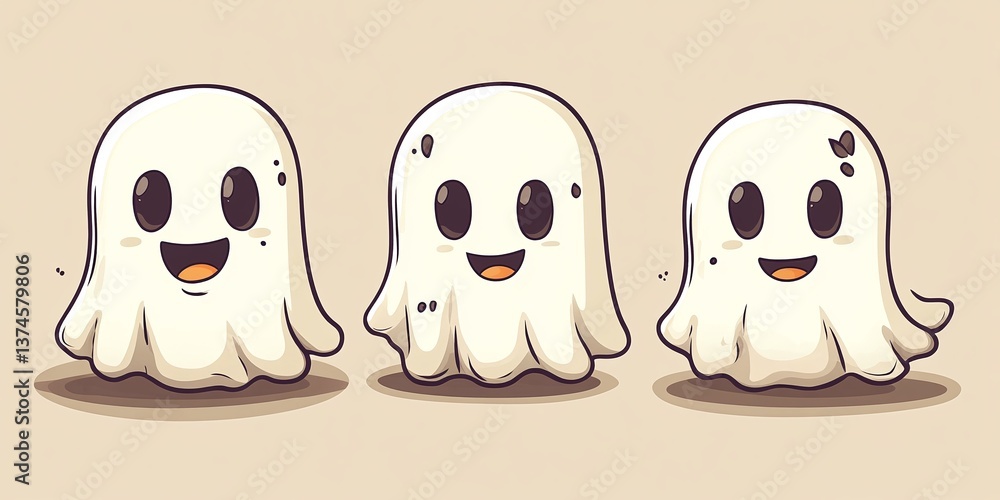 Obraz premium Three adorable cartoon ghosts with happy expressions. Perfect for Halloween!