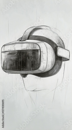 Virtual Reality Headset Illustration Showcasing Detailed Sketching and Design...