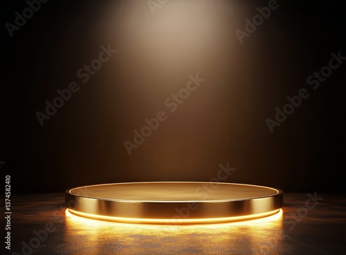 Spotlight Illuminating a Round Podium on a Dark Stage for a Presentation or E...