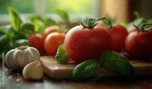 Fresh Ingredients for a Flavorful Meal Prepared Outdoors in Bright Sunlight D...