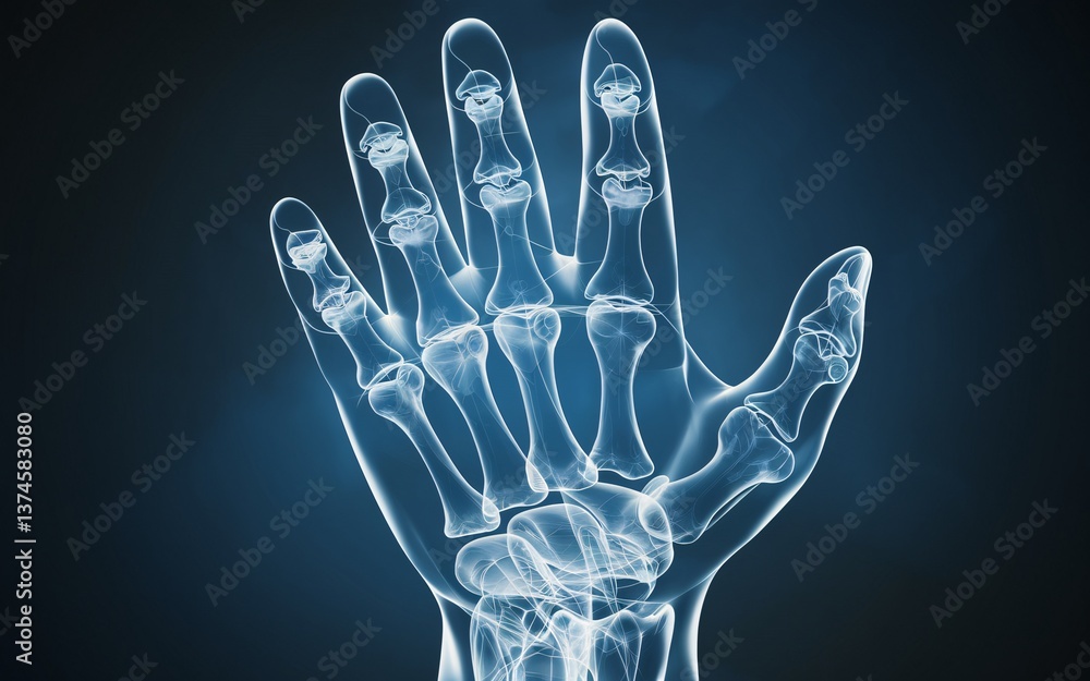 Naklejka premium Hand Bone Cross-Section neon, X-Ray Hand Anatomy