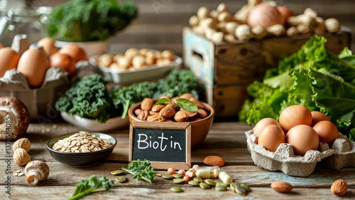 Biotin food content on the table. Selective focus. foods.