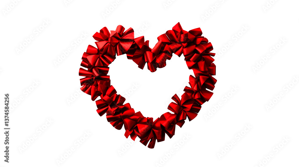 Red ribbon bows arranged heart shape, cutout transparent Red ribbon bows arranged heart shape, cutout transparent