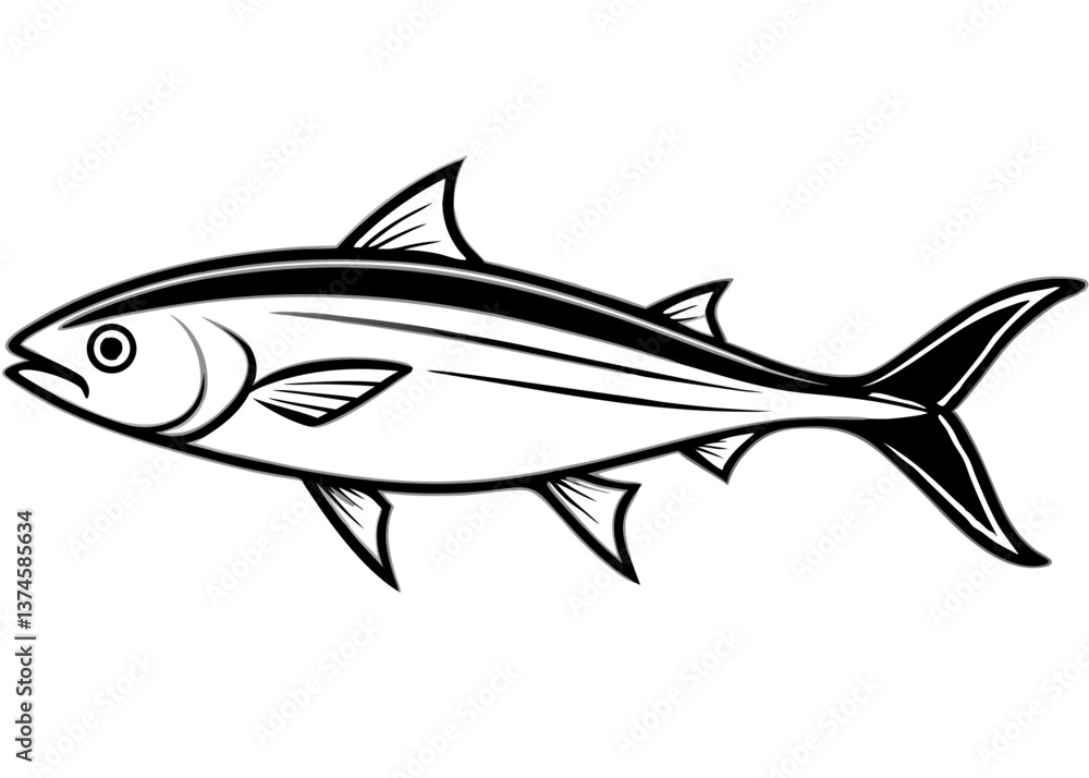 Fototapeta premium Fish isolated on a white background, featuring aquatic life and marine elements in a simple illustration style
