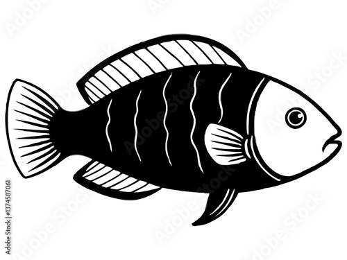 Vector Illustration of a Fish in the Ocean with Tropical and Aquatic Elements