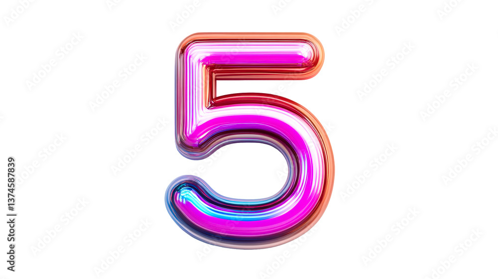 Glossy digit five with reflections, cut out transparent Glossy digit five with reflections, cut out transparent